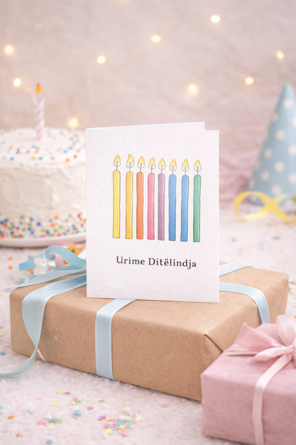 Albanische Geburtstagskarte – Urime Ditelindja - Kerzen