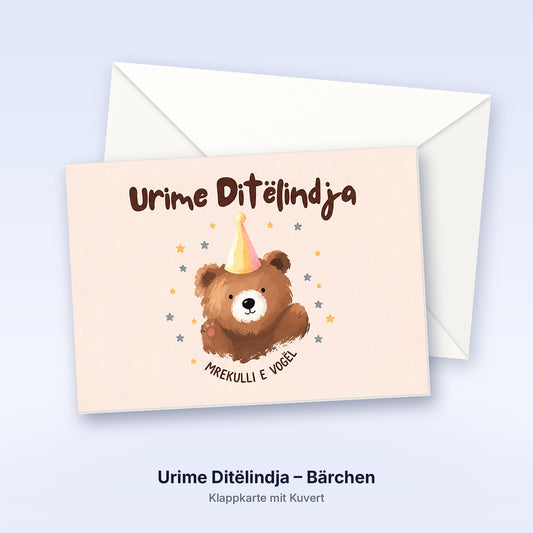 Albanische Geburtstagskarte – Urime Ditelindja - Bärchen
